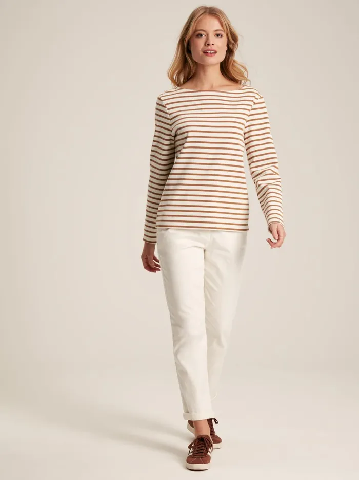 Joules Tops Women Tan Stripe Boat Neck Breton Top