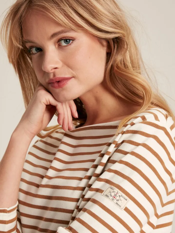 Joules Tops Women Tan Stripe Boat Neck Breton Top