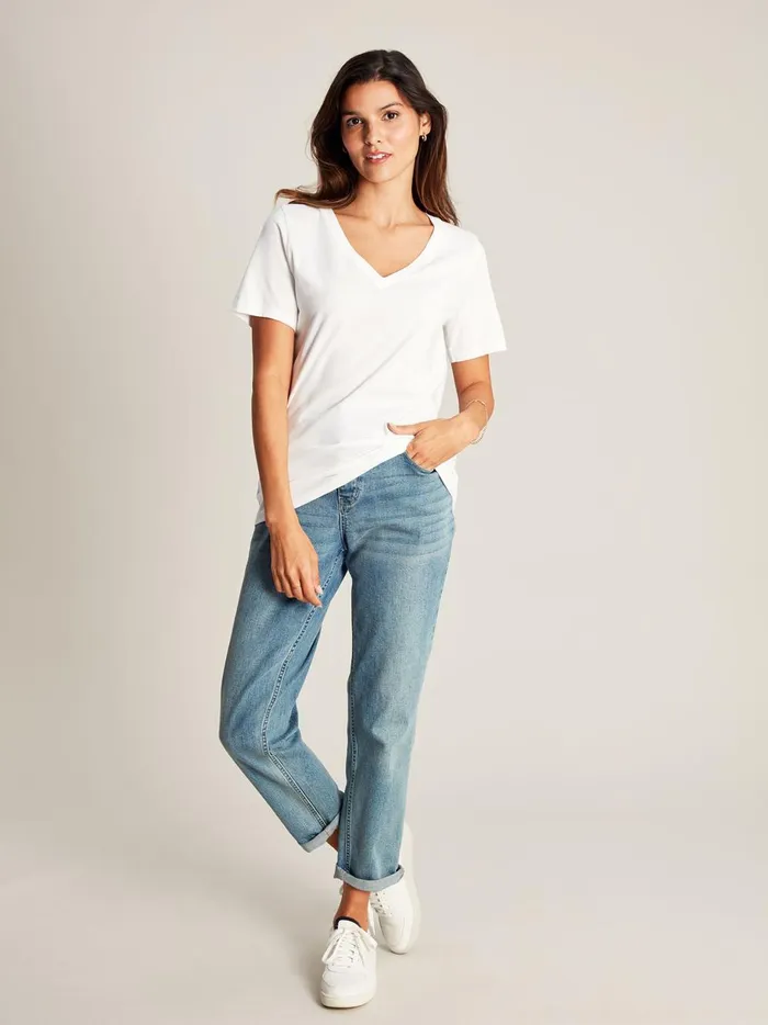 Joules Tops Women White V Neck Tshirt