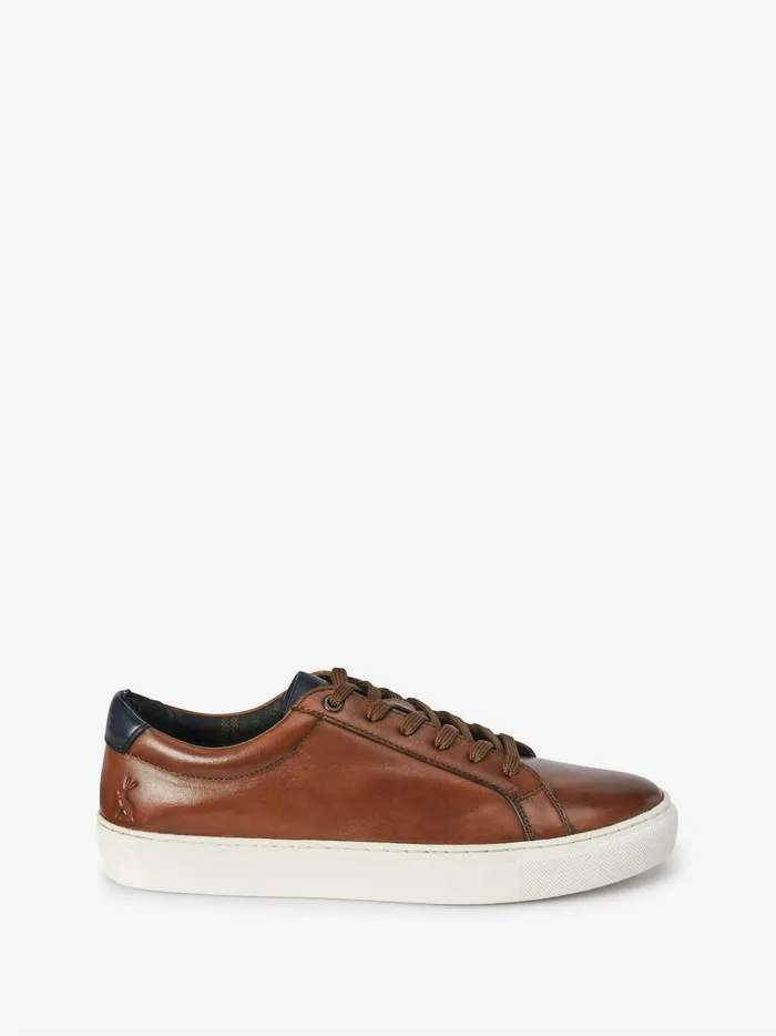 Joules Trainers Men Tan Brown Leather Trainers