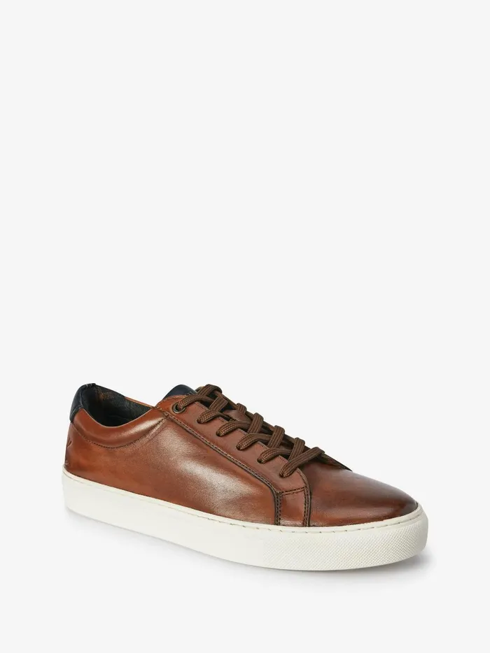 Joules Trainers Men Tan Brown Leather Trainers