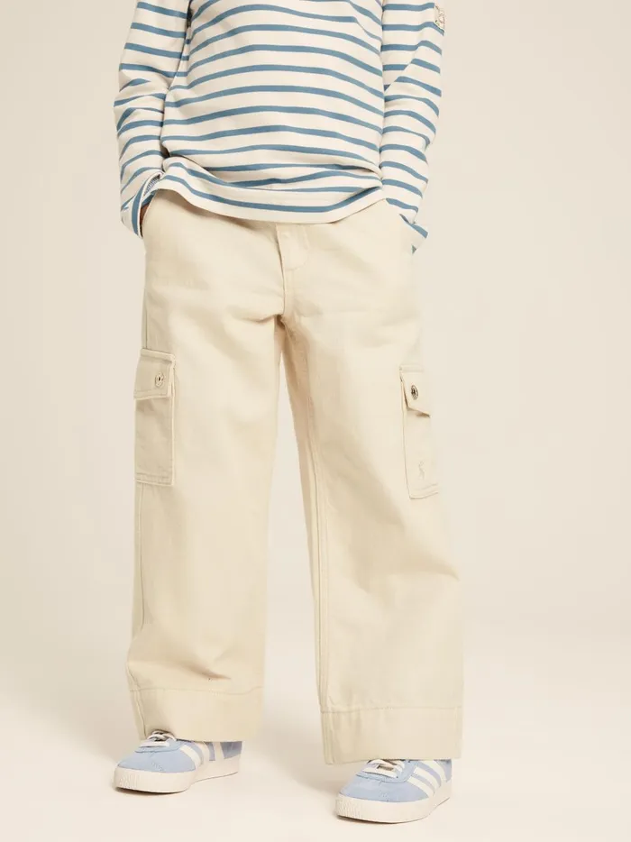 Joules Trousers and Leggings Girls Beige Cargo Wide Leg Trousers