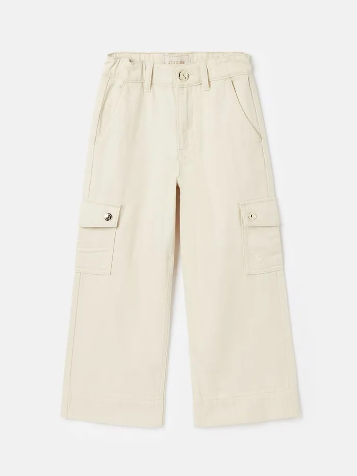 Joules Trousers and Leggings Girls Beige Cargo Wide Leg Trousers
