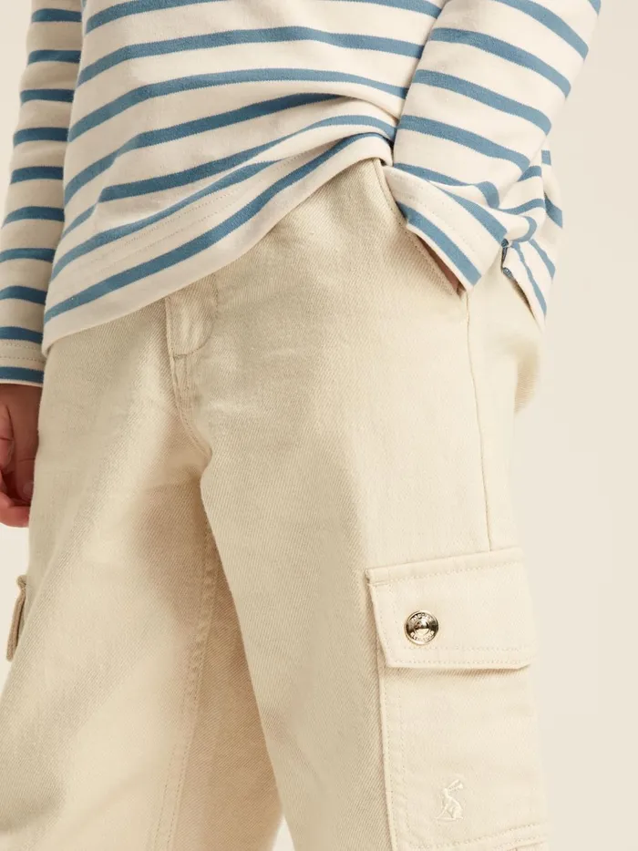 Joules Trousers and Leggings Girls Beige Cargo Wide Leg Trousers