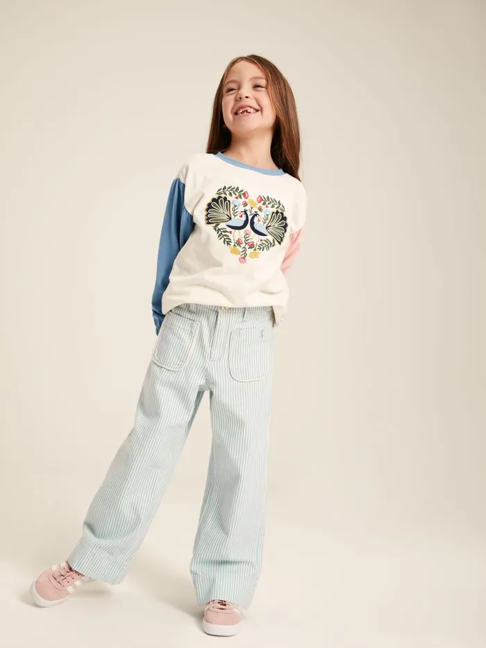 Joules Trousers and Leggings Girls Blue Striped Wide Leg Trousers