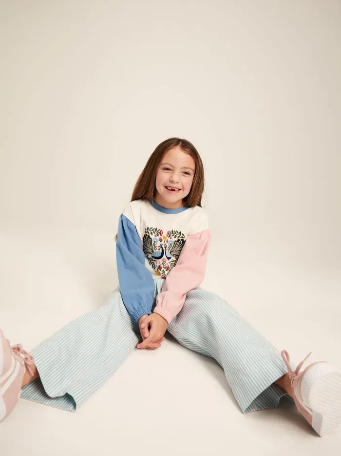 Joules Trousers and Leggings Girls Blue Striped Wide Leg Trousers