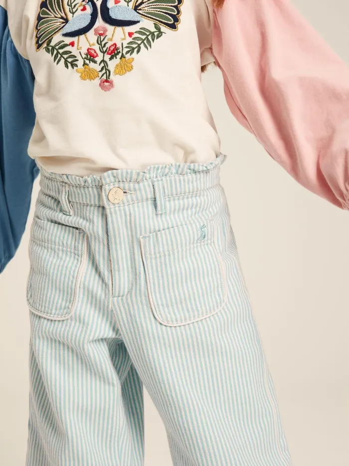 Joules Trousers and Leggings Girls Blue Striped Wide Leg Trousers