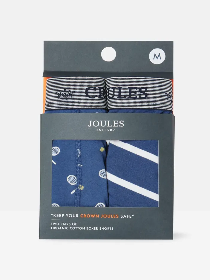Joules Underwear Men Blue Tennis Cotton Boxer Briefs 2 Pack