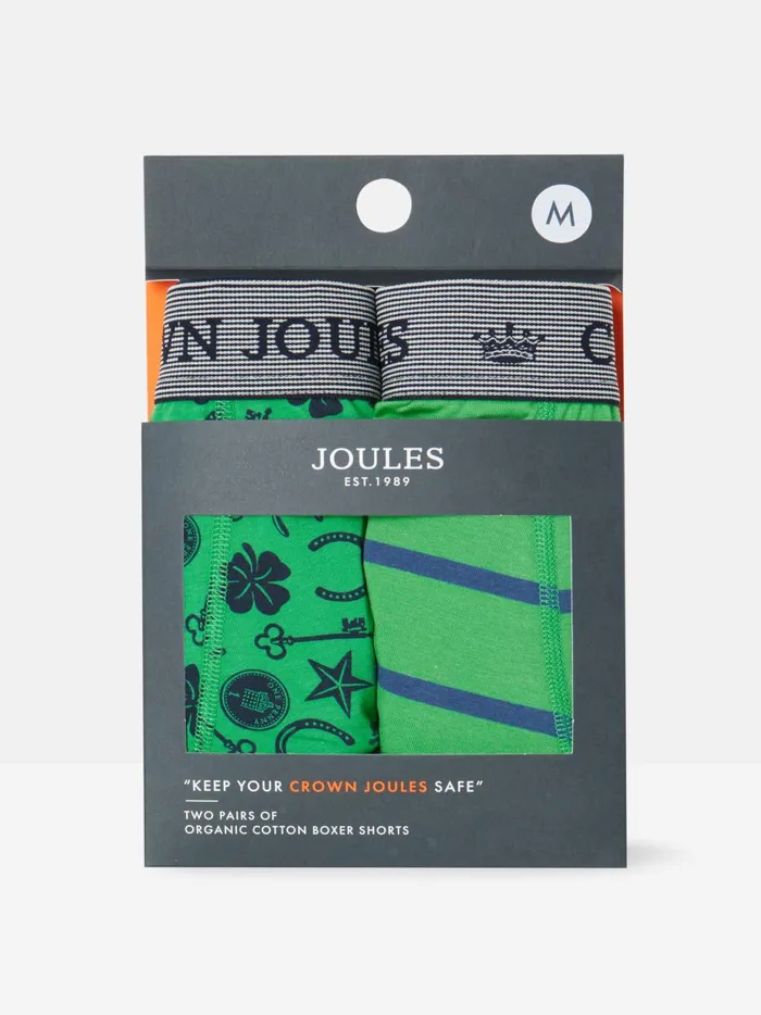 Joules Underwear Men Green Lucky Charm Cotton Boxer Briefs 2 Pack