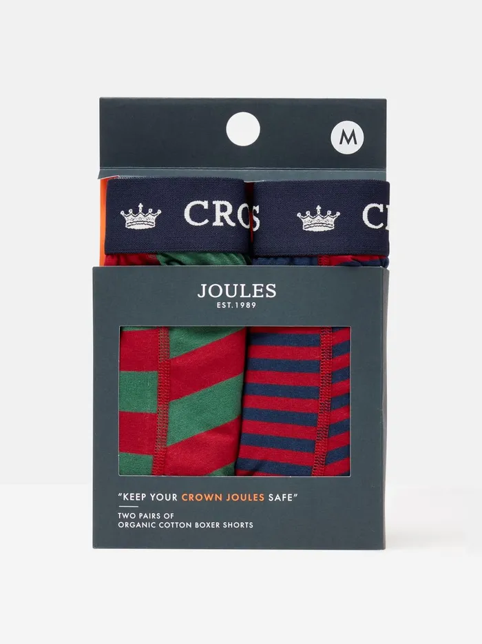 Joules Underwear Men Red Stripe Cotton Boxer Briefs 2 Pack