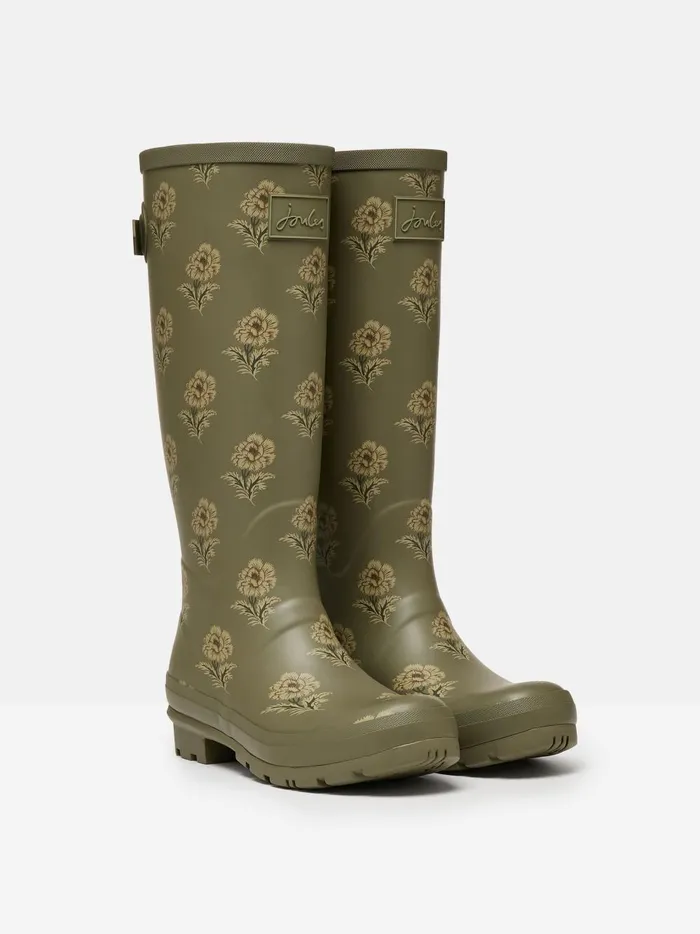 Joules Wellies Women Green Floral Adjustable Tall Wellies