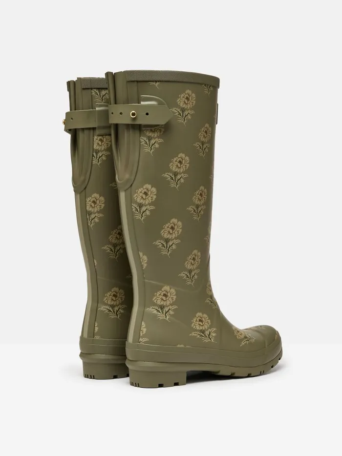 Joules Wellies Women Green Floral Adjustable Tall Wellies