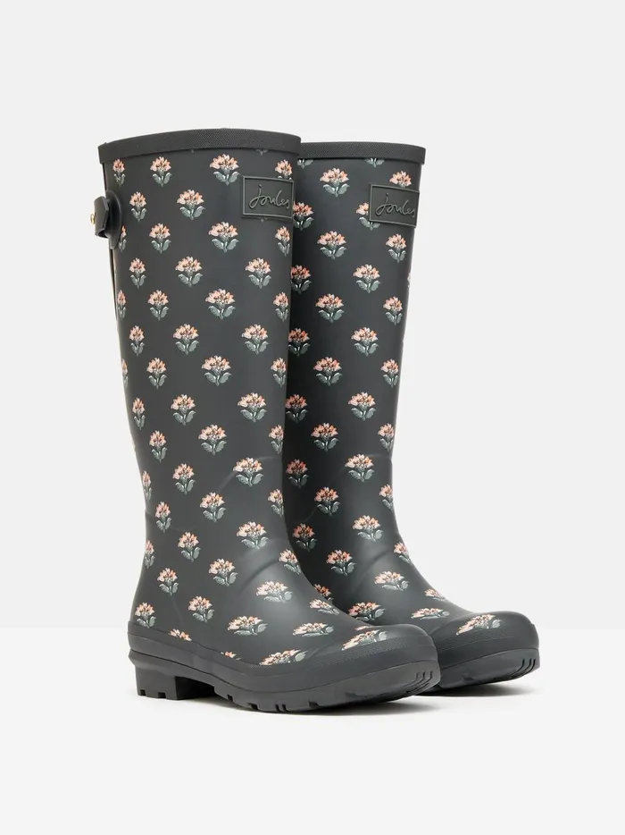 Joules Wellies Women Grey Floral Adjustable Tall Wellies