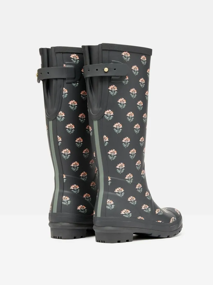 Joules Wellies Women Grey Floral Adjustable Tall Wellies