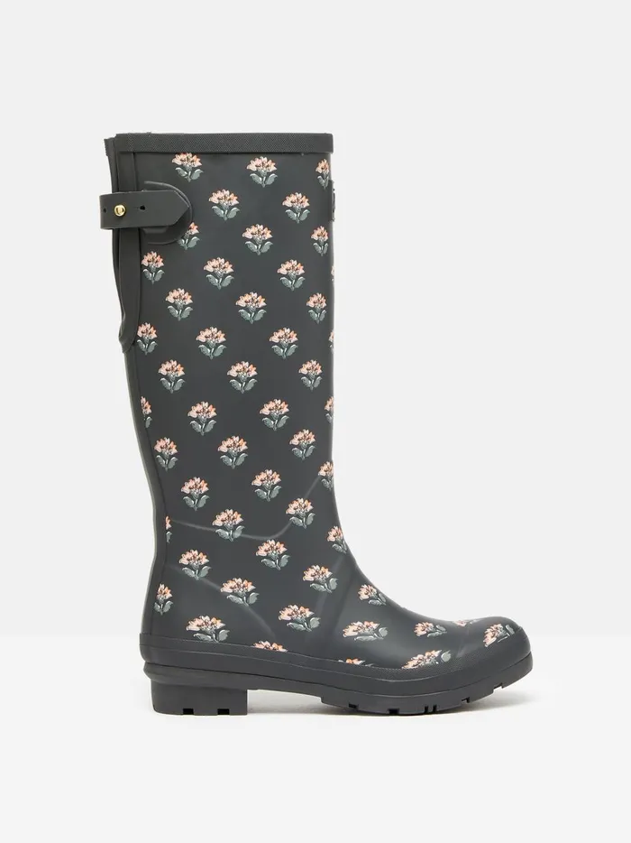 Joules Wellies Women Grey Floral Adjustable Tall Wellies