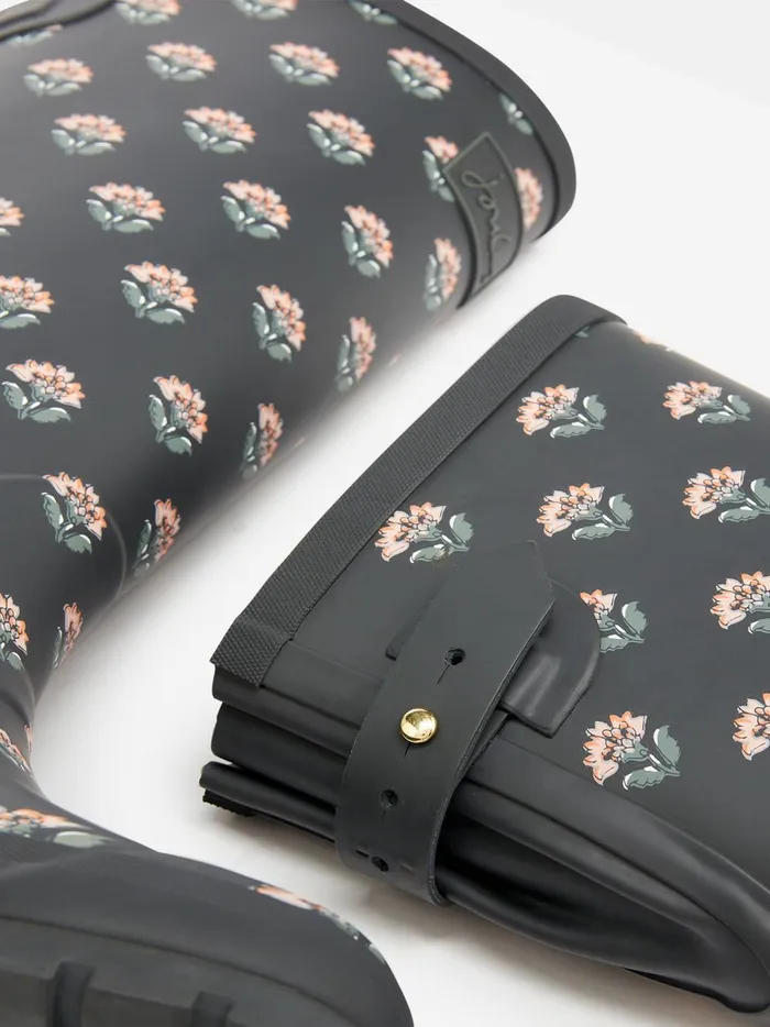 Joules Wellies Women Grey Floral Adjustable Tall Wellies