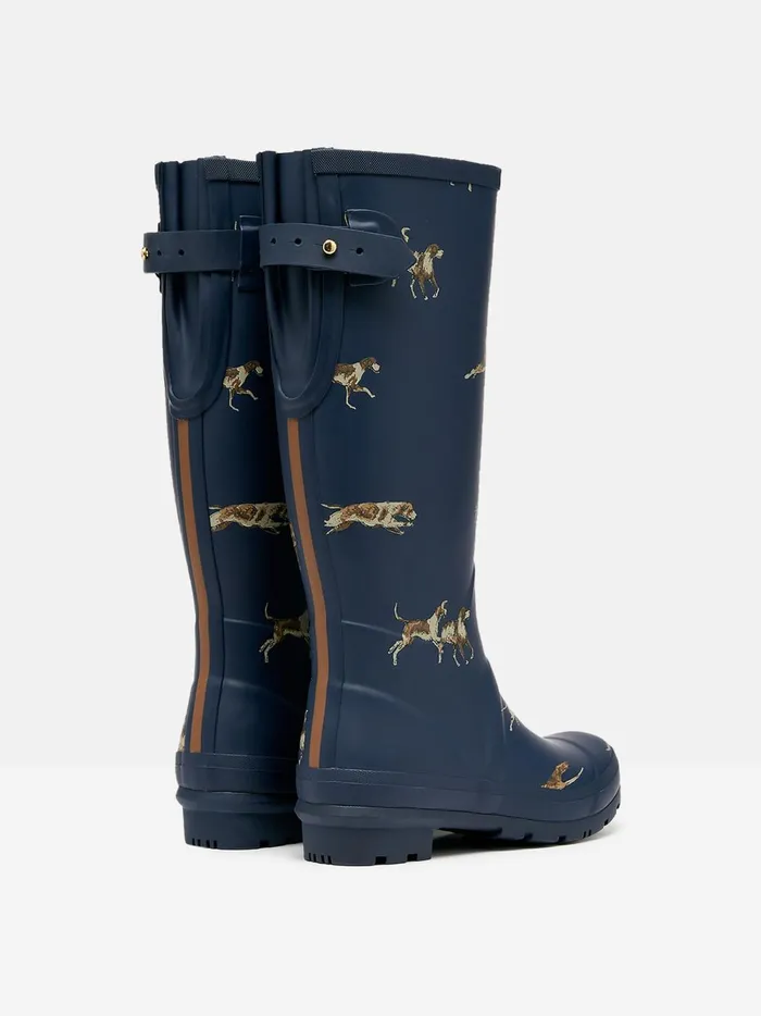 Joules Wellies Women Navy Blue Dog Print Adjustable Tall Wellies