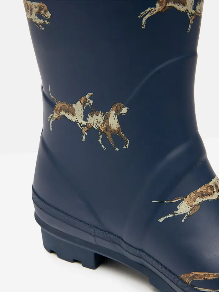 Joules Wellies Women Navy Blue Dog Print Adjustable Tall Wellies