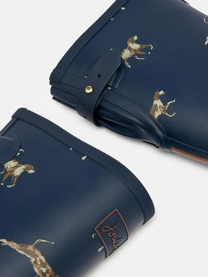 Joules Wellies Women Navy Blue Dog Print Adjustable Tall Wellies