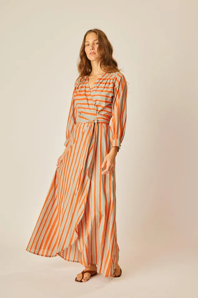 Kate Long Sleeve Dress Batik Stripe Sage Women Natalie Martin Dresses