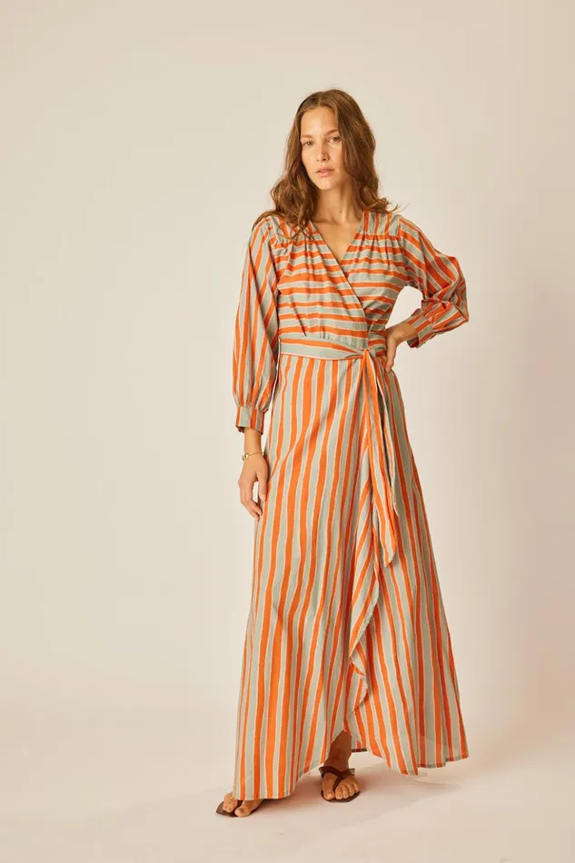 Kate Long Sleeve Dress Batik Stripe Sage Women Natalie Martin Dresses