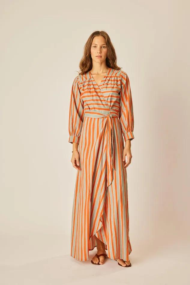 Kate Long Sleeve Dress Batik Stripe Sage Women Natalie Martin Dresses