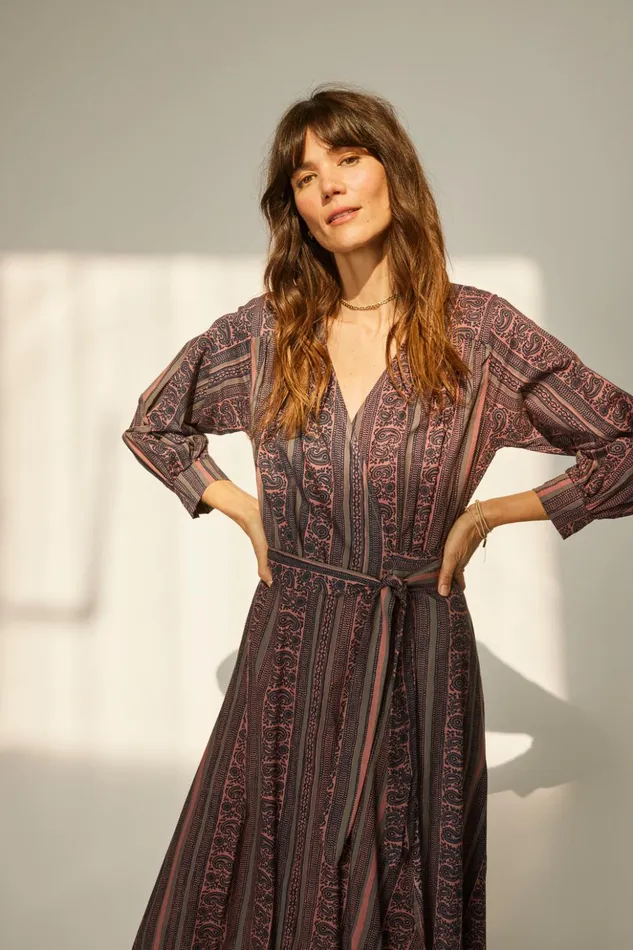 Kate Long Sleeve Dress Paisley Stripe Heather Women Natalie Martin Dresses