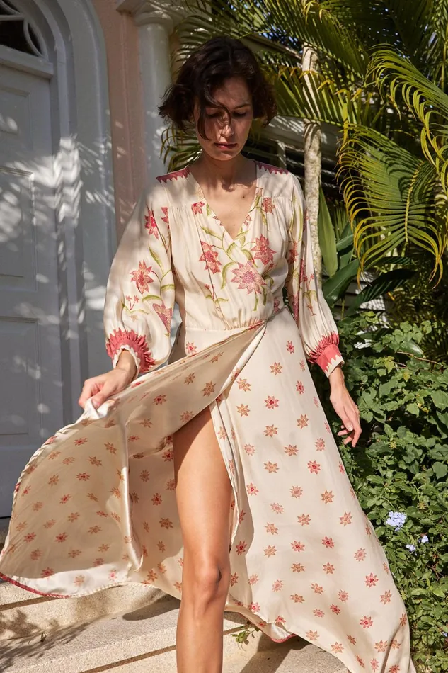 Kate Long Sleeve Dress Starflower Cream Women Natalie Martin Dresses