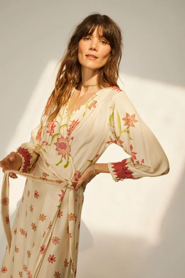 Kate Long Sleeve Dress Starflower Cream Women Natalie Martin Dresses