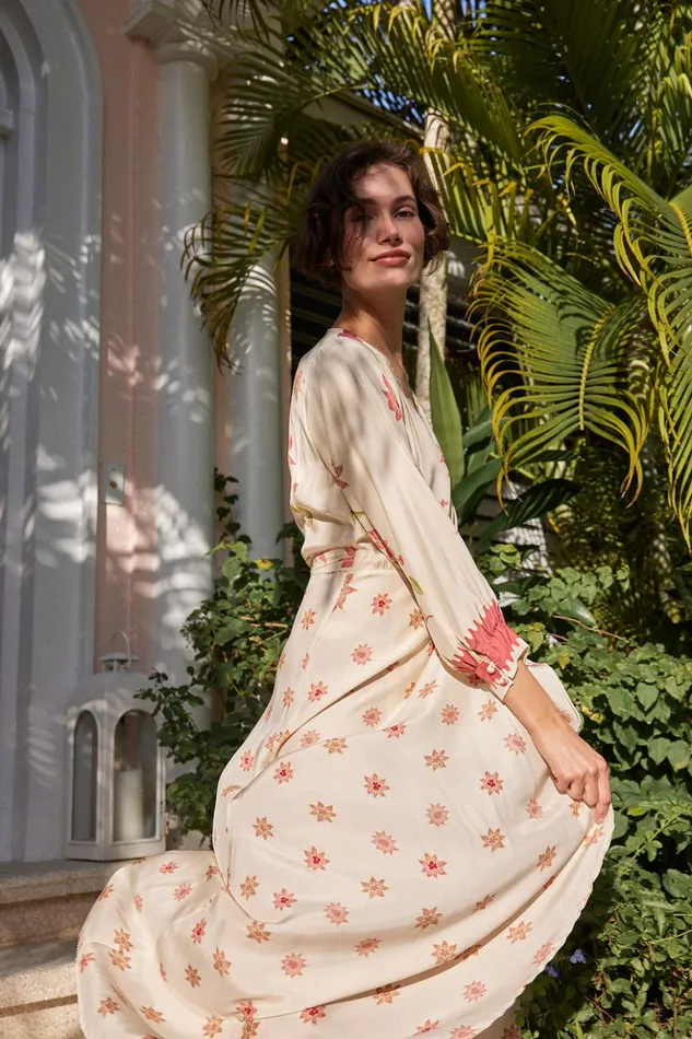 Kate Long Sleeve Dress Starflower Cream Women Natalie Martin Dresses