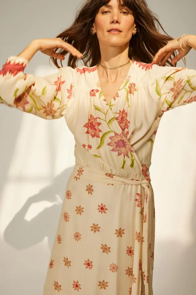 Kate Long Sleeve Dress Starflower Cream Women Natalie Martin Dresses