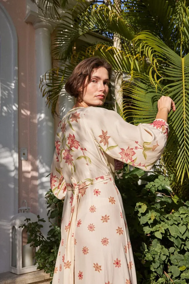 Kate Long Sleeve Dress Starflower Cream Women Natalie Martin Dresses