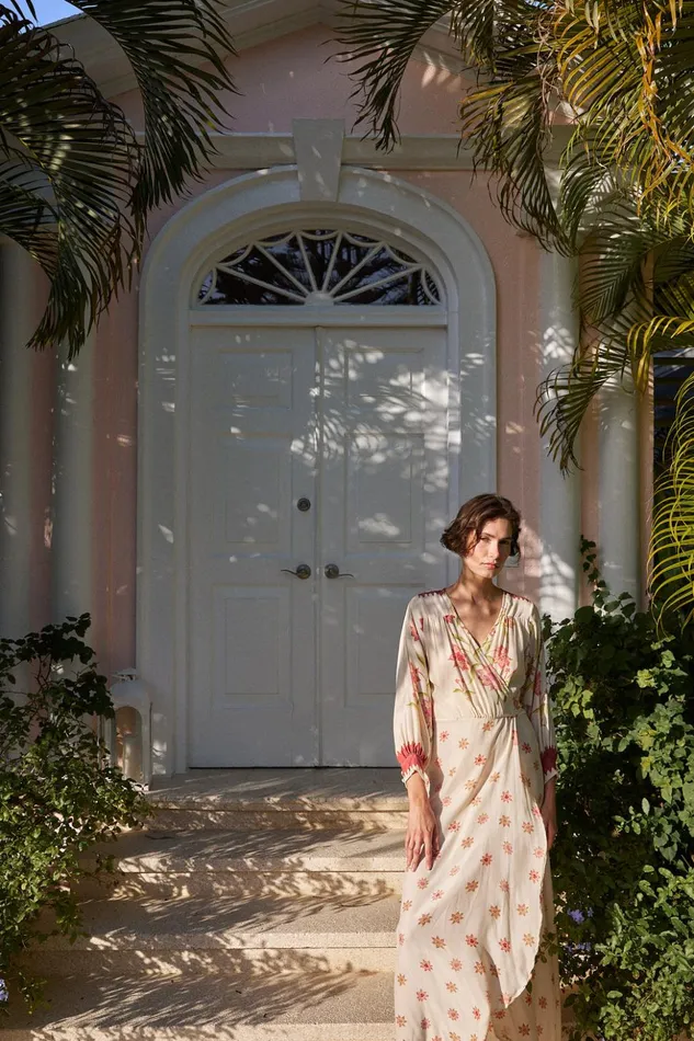 Kate Long Sleeve Dress Starflower Cream Women Natalie Martin Dresses
