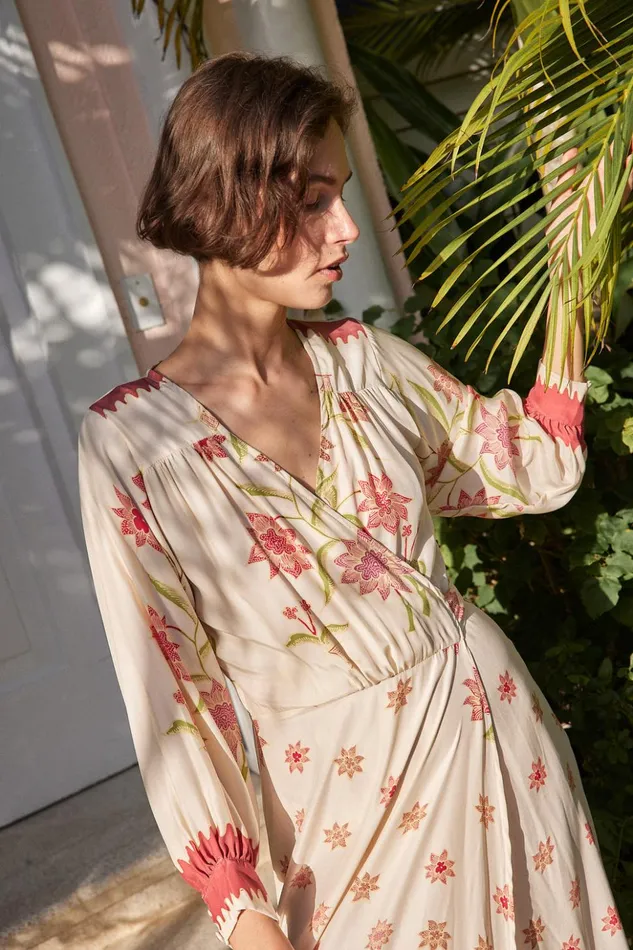 Kate Long Sleeve Dress Starflower Cream Women Natalie Martin Dresses