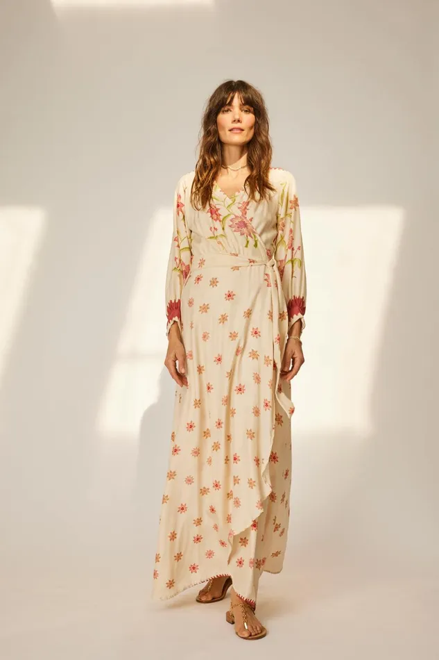 Kate Long Sleeve Dress Starflower Cream Women Natalie Martin Dresses
