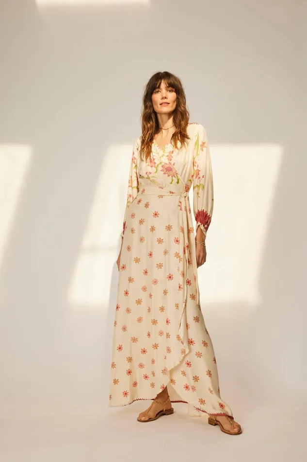 Kate Long Sleeve Dress Starflower Cream Women Natalie Martin Dresses