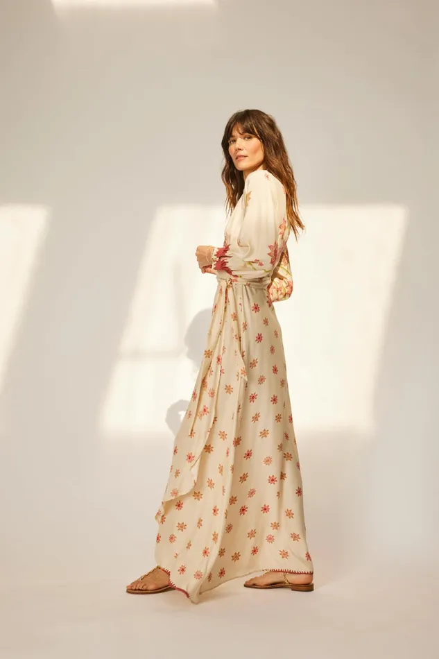 Kate Long Sleeve Dress Starflower Cream Women Natalie Martin Dresses