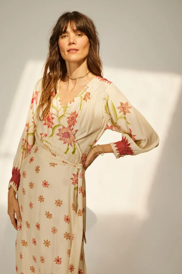 Kate Long Sleeve Dress Starflower Cream Women Natalie Martin Dresses