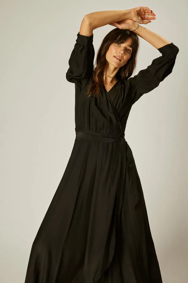 Kate Long Sleeve Maxi Black Silk Women Natalie Martin Dresses