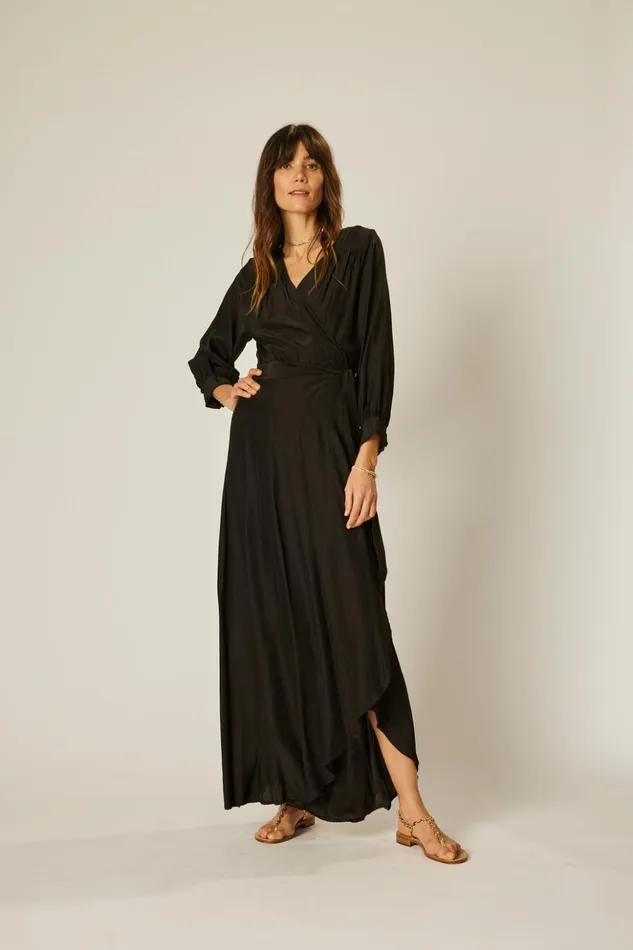 Kate Long Sleeve Maxi Black Silk Women Natalie Martin Dresses