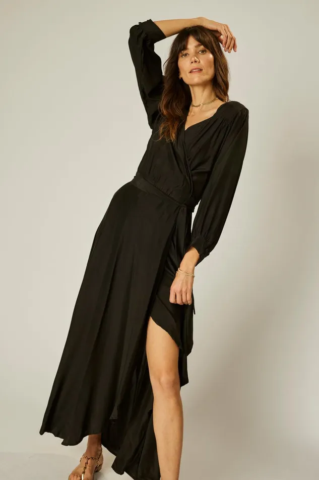 Kate Long Sleeve Maxi Black Silk Women Natalie Martin Dresses