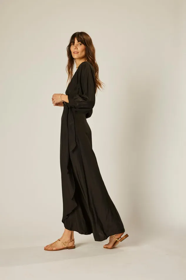 Kate Long Sleeve Maxi Black Silk Women Natalie Martin Dresses