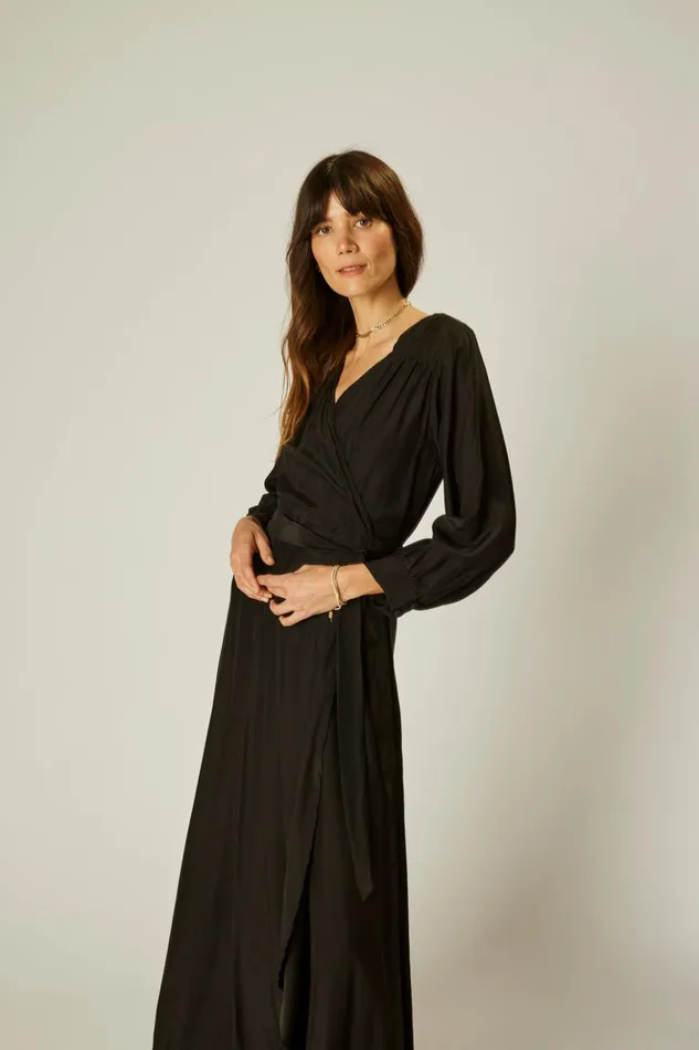 Kate Long Sleeve Maxi Black Silk Women Natalie Martin Dresses