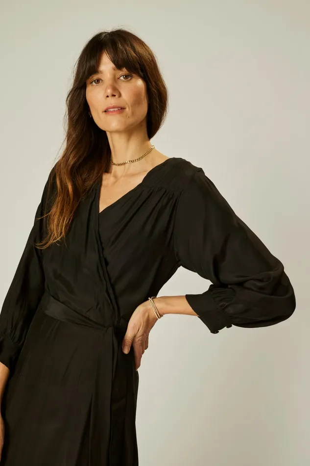 Kate Long Sleeve Maxi Black Silk Women Natalie Martin Dresses