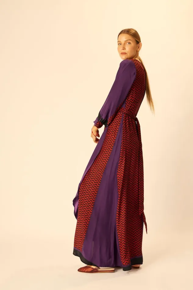 Kate Long Sleeve Maxi Block Zigzag Aubergine Women Natalie Martin Dresses
