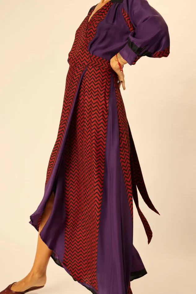 Kate Long Sleeve Maxi Block Zigzag Aubergine Women Natalie Martin Dresses