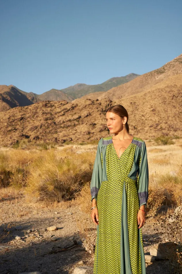 Kate Long Sleeve Maxi Block Zigzag Lime Women Natalie Martin Dresses