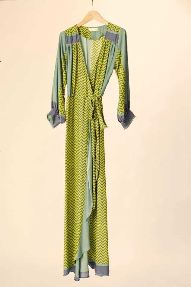 Kate Long Sleeve Maxi Block Zigzag Lime Women Natalie Martin Dresses