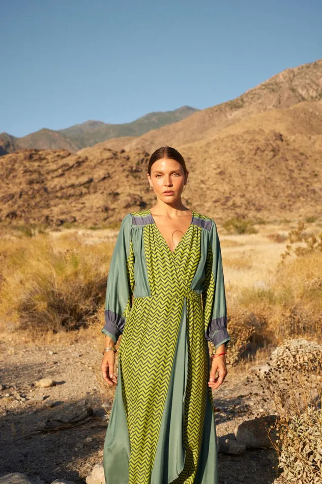 Kate Long Sleeve Maxi Block Zigzag Lime Women Natalie Martin Dresses