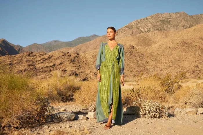 Kate Long Sleeve Maxi Block Zigzag Lime Women Natalie Martin Dresses